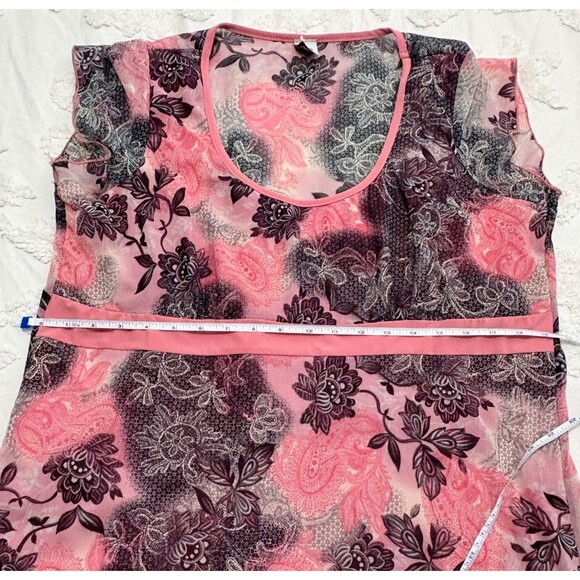 Y2K Era Pink/Black Floral Flutter Sleeve Empire Waist Women's Top-size XL - Picture 3 of 5